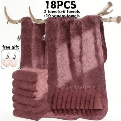Microfiber Bath Towel Set 18/20pcs - Coral Fleece Absorbent Quick Dry Soft Large Bath Towels for Home Bathroom Spa Gift with Washcloths Bath Ball