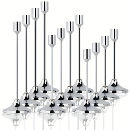 12pcs Metal Taper Candle Holders Set - Modern Tapered Design, Polished Finish, Tabletop Centerpiece for Christmas, Halloween, Weddings & Home Decor (Candles Not Included)