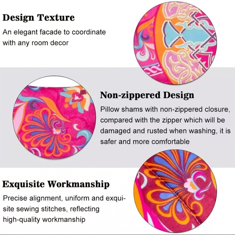 Bohemian Floral Quilt Comforter Set – Soft Microfiber Lightweight Bedding for All Seasons, Twin Queen King – Rose Red, Scarlet & Dark Pink