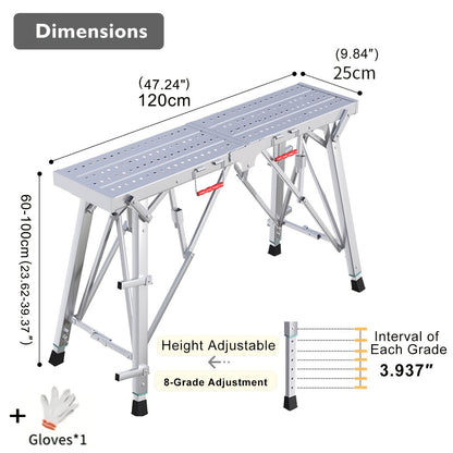 Adjustable Folding Scaffolding Work Platform 800 lbs, Portable Drywall Bench Step Ladder with Anti-Slip Feet & Safety Lock, Height 31.5"-49.2", for Painting, Cleaning, Car Washing & Decorating