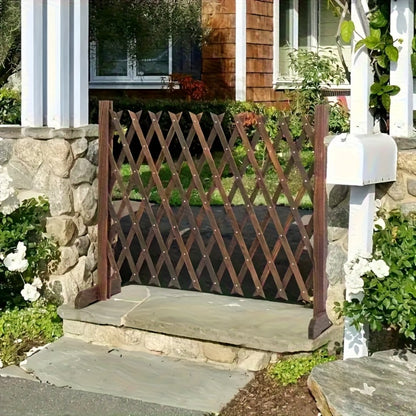 Expandable Wooden Pet Gate Fence Freestanding Retractable Indoor Outdoor Safety Barrier for Dogs Cats - Dark Style Thickened Wood Yard Garden Play Area Divider 27.56 Inch and 35.43 Inch Height Options