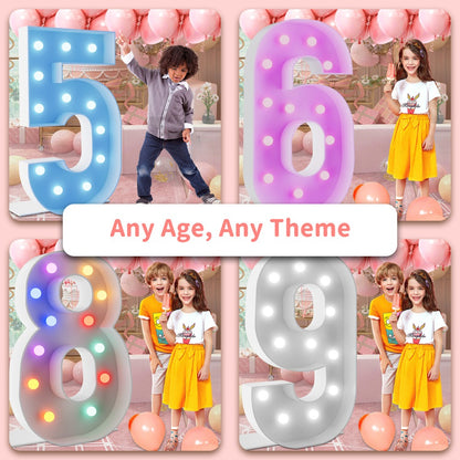Marquee Number Lights 4 Feet Tall LED Light Up Numbers 0-9 20 for Birthday Party Anniversary Graduation Decoration 11 Colors 3 Flash Modes Foam Board String Lights Included