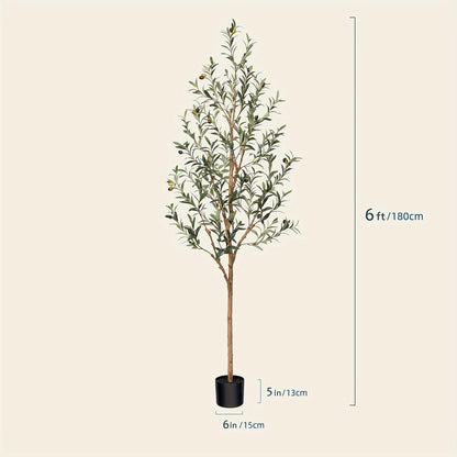Artificial Olive Tree Potted Faux Plant Real Wood Trunk Lifelike Fruits Indoor Outdoor Home Office Decor Fake Silk Tree Multiple Sizes Available 4ft 5ft 6ft 7ft