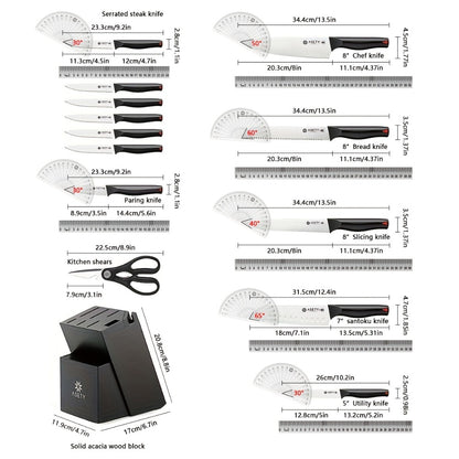 15-Piece Kitchen Knife Set with PP Handle, Professional Chef Knife Set with Block, Stainless Steel Sharp Blade, Ergonomic Non-Slip Handle, Home Cooking & Restaurant Knife Set