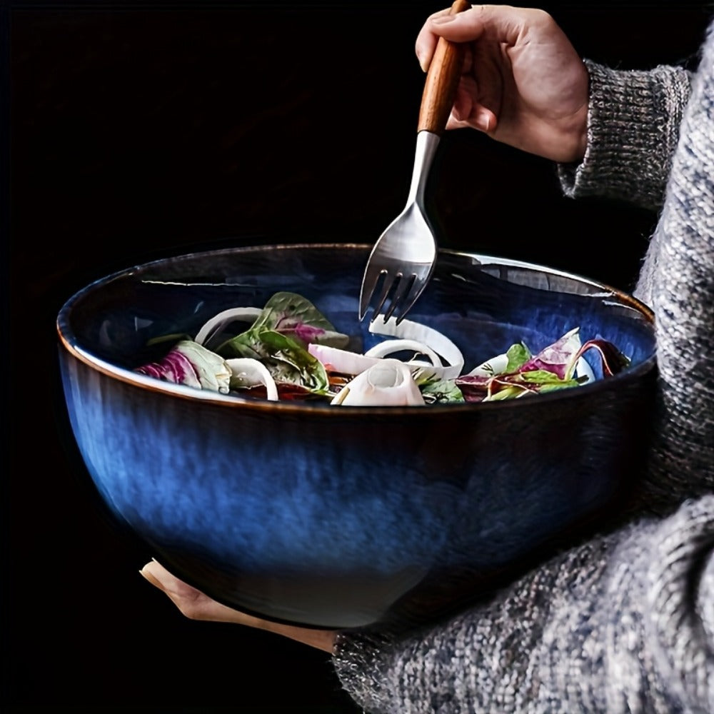 Extra Large Ceramic Bowls Set of 2 – 81oz Deep Blue Salad Bowl, Ramen Noodle Soup Bowl, Stylish Durable Dinnerware for Home Kitchen, Restaurant & Holiday Gift