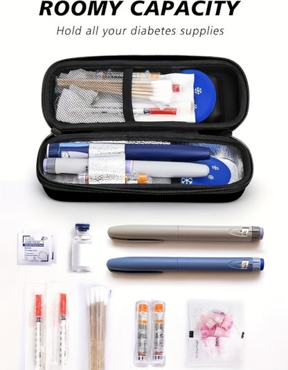 Insulin Travel Case with Temperature Monitor 2 TSA Approved Ice Packs Portable Diabetic Bag for Insulin Pens Syringes Medication Diabetes Essentials Blue Green Black