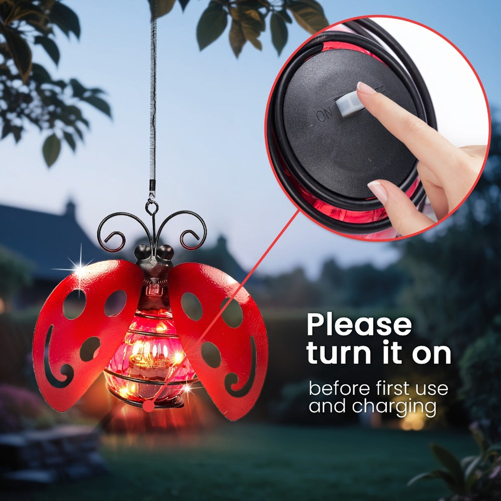 Solar Hanging Ornament Lights Ladybug & Butterfly – Waterproof Indoor Outdoor Decorative Garden Light with Spring Clips for Patio, Balcony, Porch & Trail, 5.5x2.5in