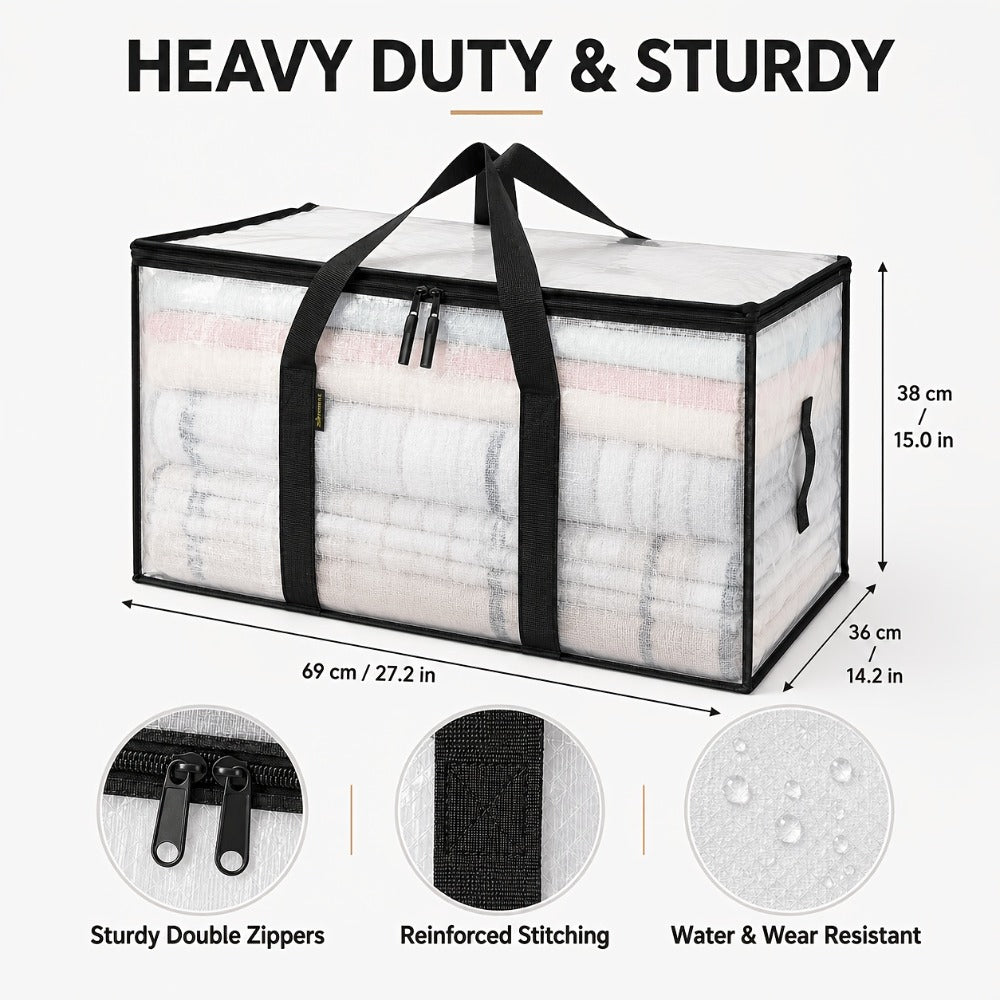 Heavy-Duty Moving Bags Set of 6 – Oversized Storage Totes with Reinforced Handles & Snap-Close Lid, Space Saver Bags for Clothes, Quilts & Moving Supplies, Transparent