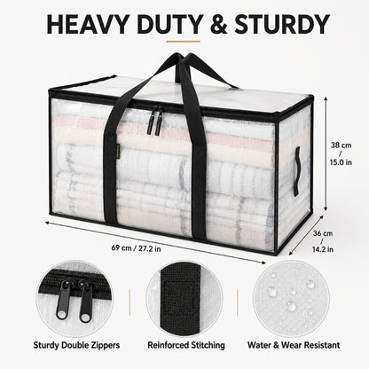 Heavy-Duty Moving Bags Set of 6 – Oversized Storage Totes with Reinforced Handles & Snap-Close Lid, Space Saver Bags for Clothes, Quilts & Moving Supplies, Transparent