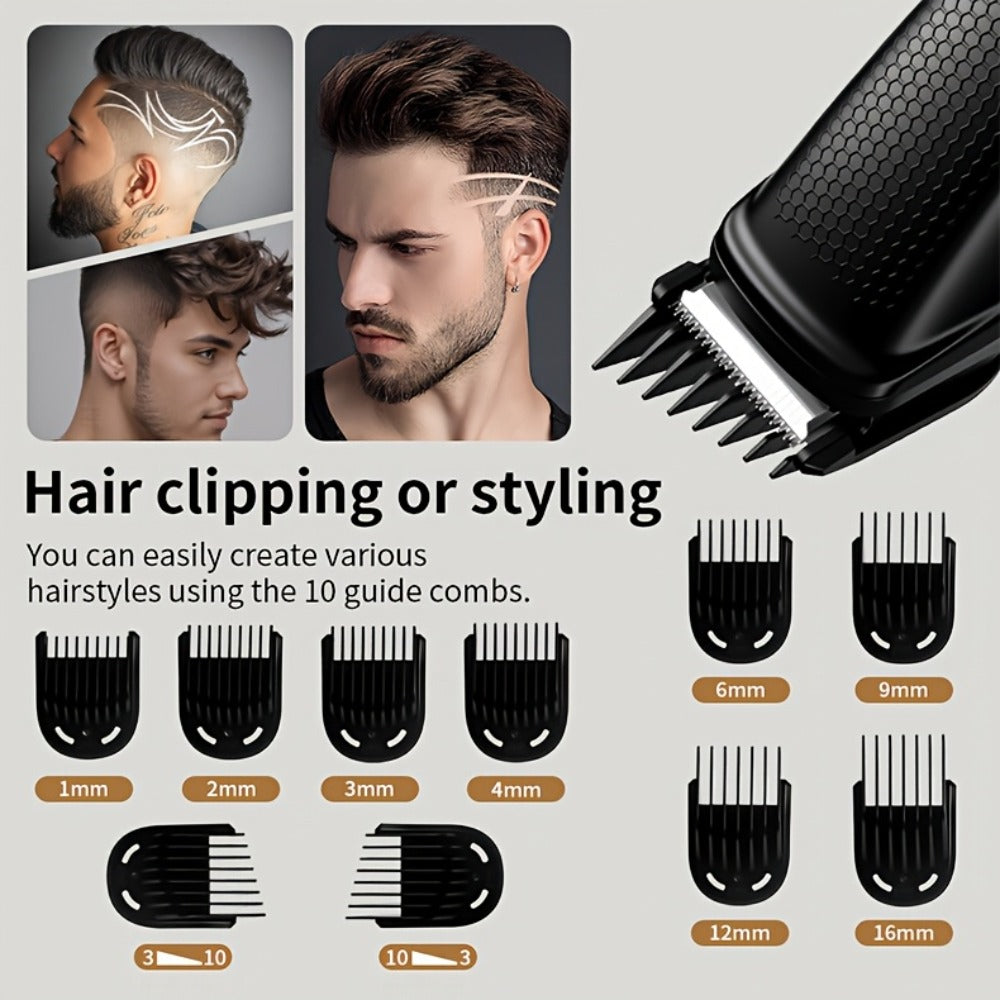 Beard Trimmer for Men - Professional Hair Clipper Electric Razor Zero Gapped T-Blade Edger Liner Cordless Rechargeable Mustache Trimmer Grooming Kit for Body Face Neck Black