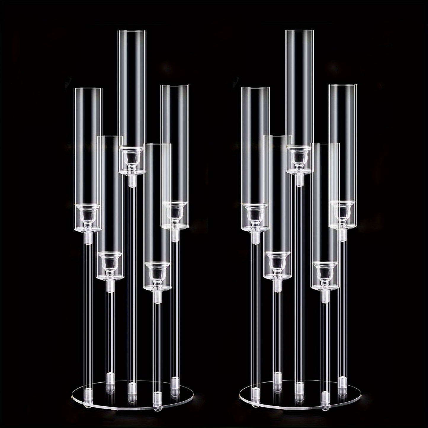 Acrylic Candelabra Centerpiece 5-Arm Clear Candle Holder Set for Wedding Table Decor Birthday Party Christmas Thanksgiving Candlelight Dinner