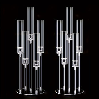 Acrylic Candelabra Centerpiece 5-Arm Clear Candle Holder Set for Wedding Table Decor Birthday Party Christmas Thanksgiving Candlelight Dinner