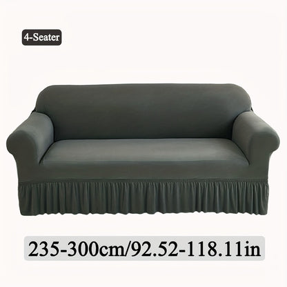 Stretch Sofa Slipcover Lightweight Breathable Elastic Full Cover Skirted Design Anti-Slip Soft Cool Comfort Machine Washable for 3 4 Seater Living Room Furniture Protector