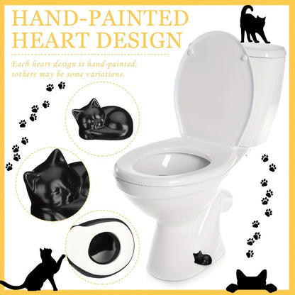 Black Cat Ceramic Toilet Bolt Caps 2-Pack - Decorative Cat Toilet Bolt Screw Cover Caps, Cute Bathroom Decor for Cat Lovers, Fun Themed Bathroom Accessories & Replacement Parts