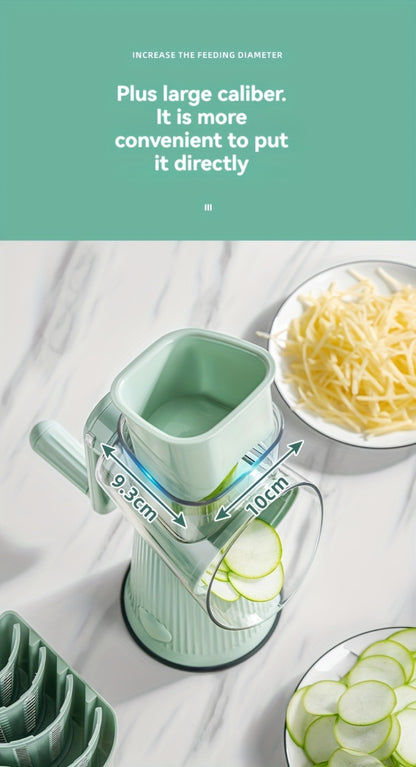 Rotary Cheese Grater with Interchangeable Blades – 5-in-1 Manual Vegetable Slicer Shredder Set, Suction Cup Base, Easy to Clean, Multifunctional Kitchen Tool for Fruits, Vegetables & Nuts