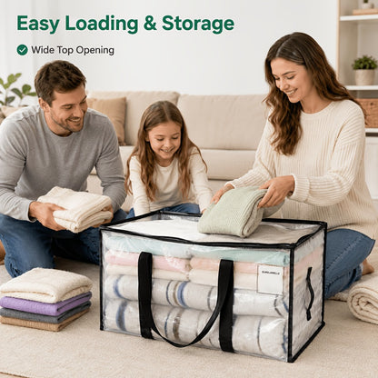 Heavy-Duty Moving Bags Set of 6 – Oversized Storage Totes with Reinforced Handles & Snap-Close Lid, Space Saver Bags for Clothes, Quilts & Moving Supplies, Transparent
