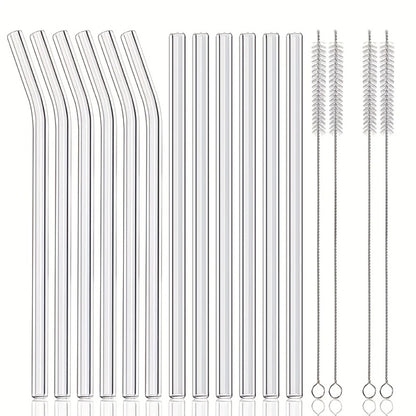 Glass Straws Set 12 Pack with Cleaning Brushes - Reusable Borosilicate Heat Resistant Drinking Straws for Smoothies Coffee Tea Milkshakes Mason Jars