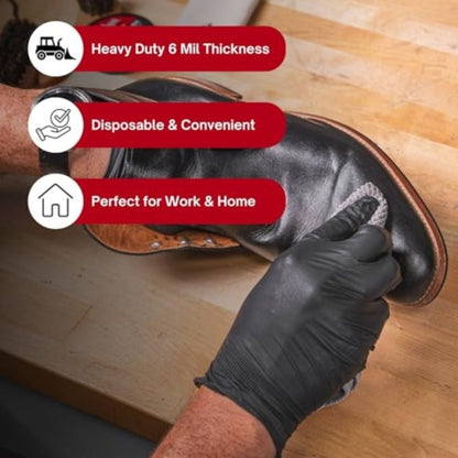 Nitrile Disposable Gloves 200 Count, Black Latex-Free Powder-Free Exam Gloves, Touchscreen Compatible, Chemical Resistant, Flexible Form-Fitting for Kitchen Automotive Industrial Medical Use, S M L XL