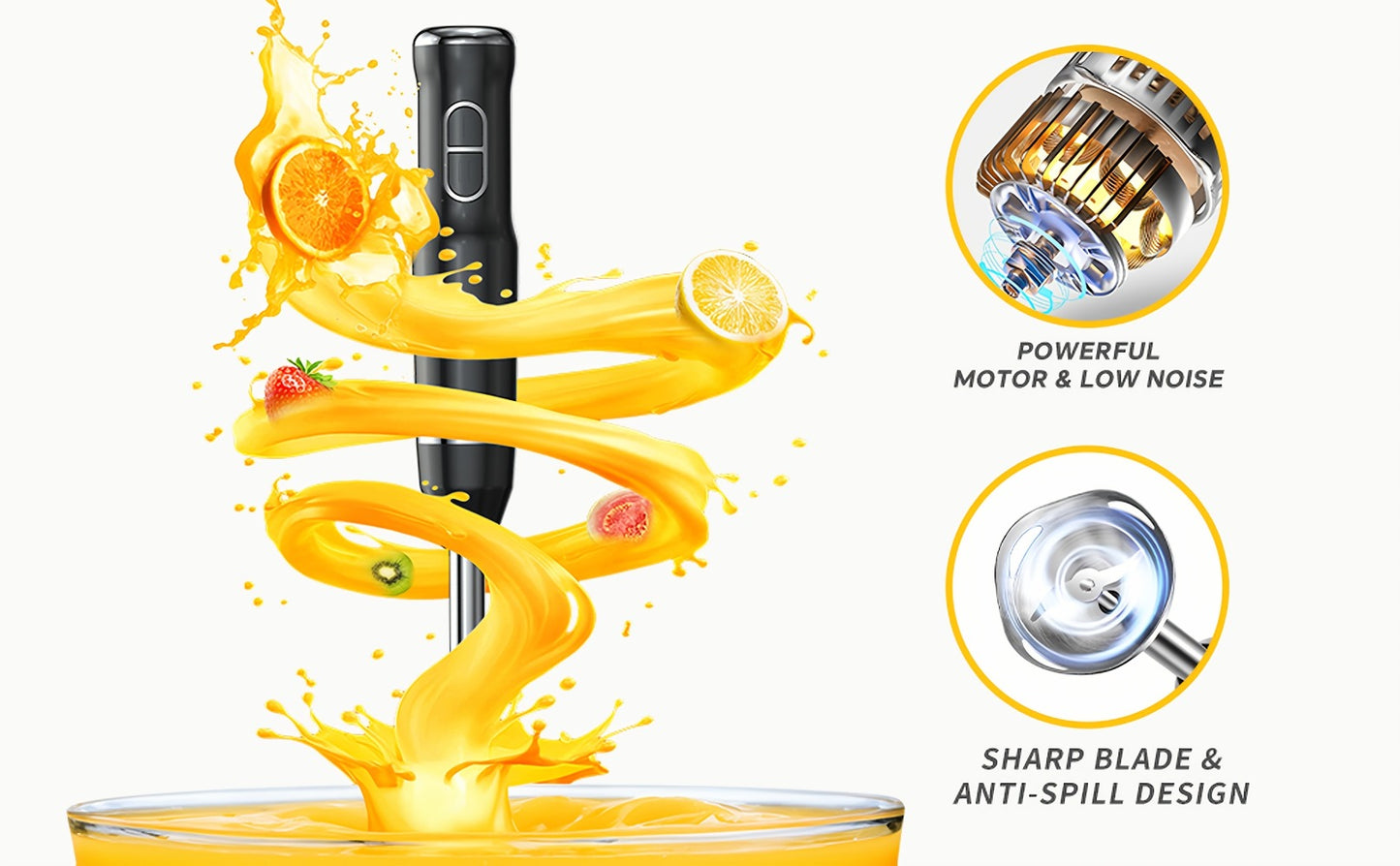 Immersion Blender 400W Handheld Stick Mixer with 2 Speeds & Turbo Mode 304 Stainless Steel Blades – Corded Hand Blender with Detachable Base for Soup Smoothie Puree Baby Food