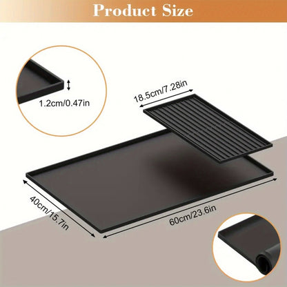 Silicone Coffee Mat with Side Pad 2-in-1, Heat-Resistant Espresso Machine Mat for Kitchen Countertop, Non-Slip Drying Mat for Coffee Bar Accessories, Easy to Clean 23.6x15.7in