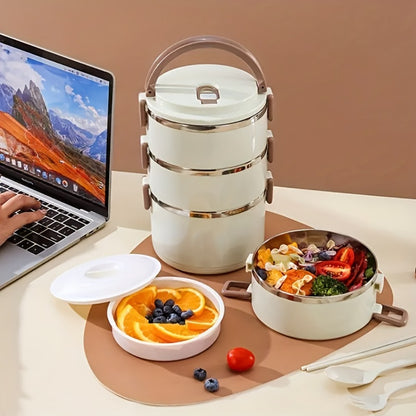 4 Layer Stainless Steel Lunch Box with Lid - Large Capacity Stackable Bento Box Set with Carry Bag and Cutlery for Camping Picnic School Office and Outdoor Adventures, Portable Reusable Food Storage Container