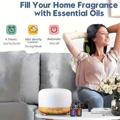 Essential Oil Diffuser 500ml with 10 Essential Oils 7 Color LED Aromatherapy Diffuser Humidifier Remote Control 4 Timer Settings Auto Shut-Off Ultra-Quiet for Home Office Bedroom Living Room Spa
