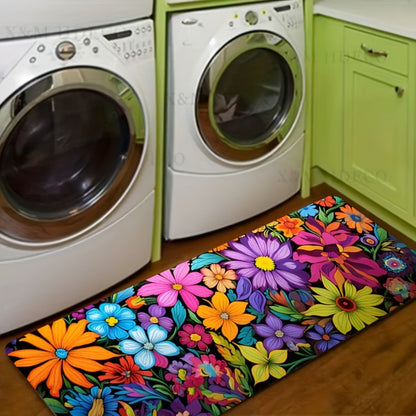 Kitchen Mat Floral Design – Soft Non-Slip Rectangular Rug, Machine Washable 100% Polyester Floor Mat for Kitchen, Bathroom, Laundry Room, Living Room & Bedroom