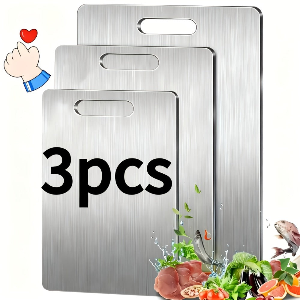 Stainless Steel Cutting Board Set of 3 – Durable BPA-Free Kitchen Cutting Boards, Rust-Resistant & Easy to Clean, Space-Saving Nested Design for Meat, Vegetables & Food Prep