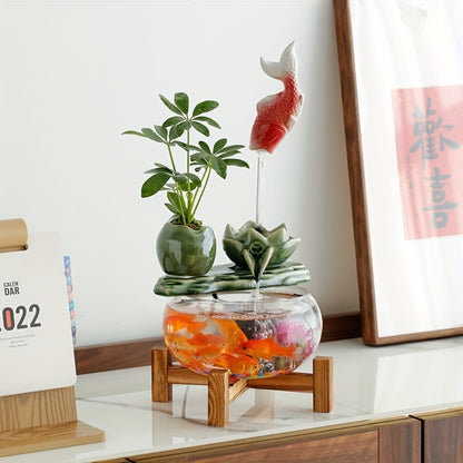 USB Desktop Fish Waterfall Fountain with Glass Bowl – Relaxing Indoor Water Feature Tabletop Decor Zen Fountain Gift