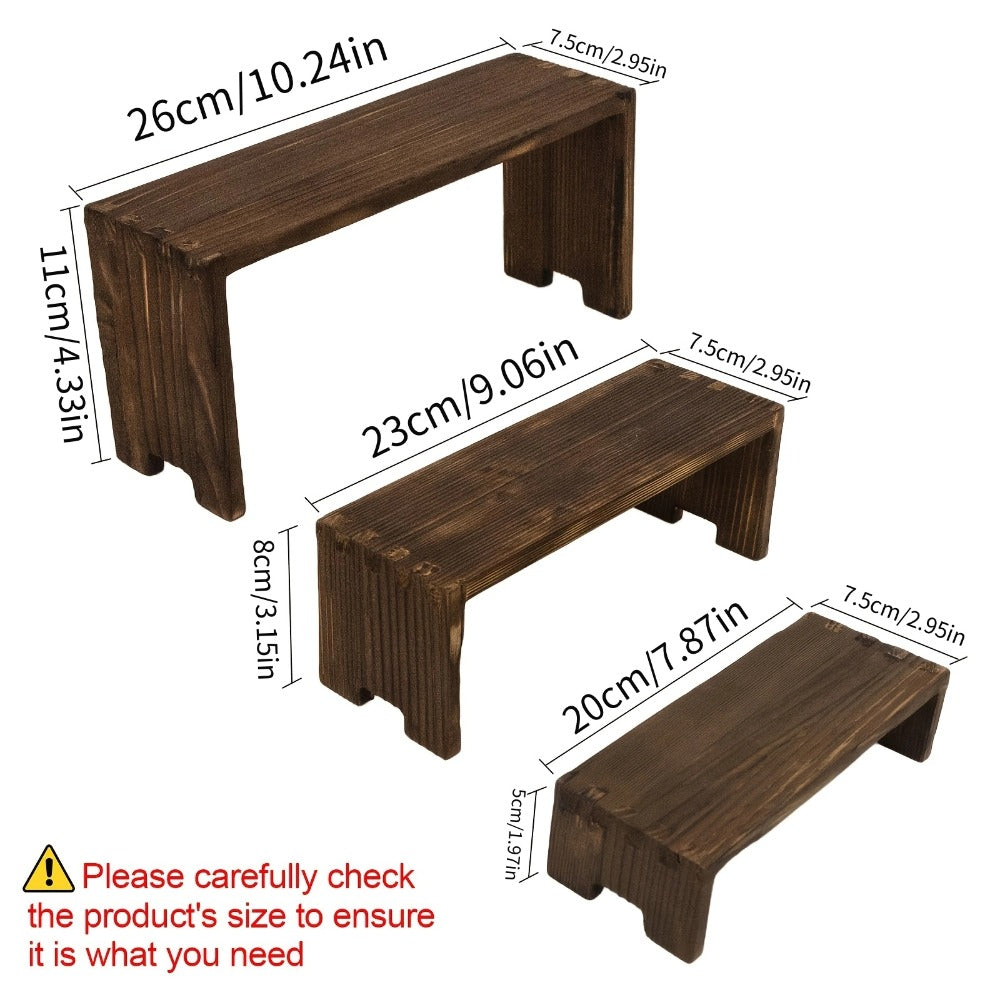 3-Tier Wooden Display Shelf – Modern Tabletop Storage Rack for Plants, Books, Collectibles & Home Decor Organization, Space-Saving Desktop Organizer