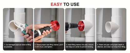 PVC Pipe Reamer Kit 8pcs - Fitting Saver for SCH 40 Plastic Pipe, Aluminum Alloy Body with 11.5" Hex Shaft, 8 Sizes 1/2" to 4", for PVC PP PE ABS Pipes, Drill Compatible, Red