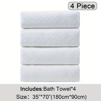 Oversized Bath Towel Set 4 Piece Diamond Pattern Microfiber - Ultra Soft Highly Absorbent Quick Dry | 10 Colors | Blue Green Black Gray Navy Orchid Brown Purple White Turquoise | Bathroom Hotel Gym Gift