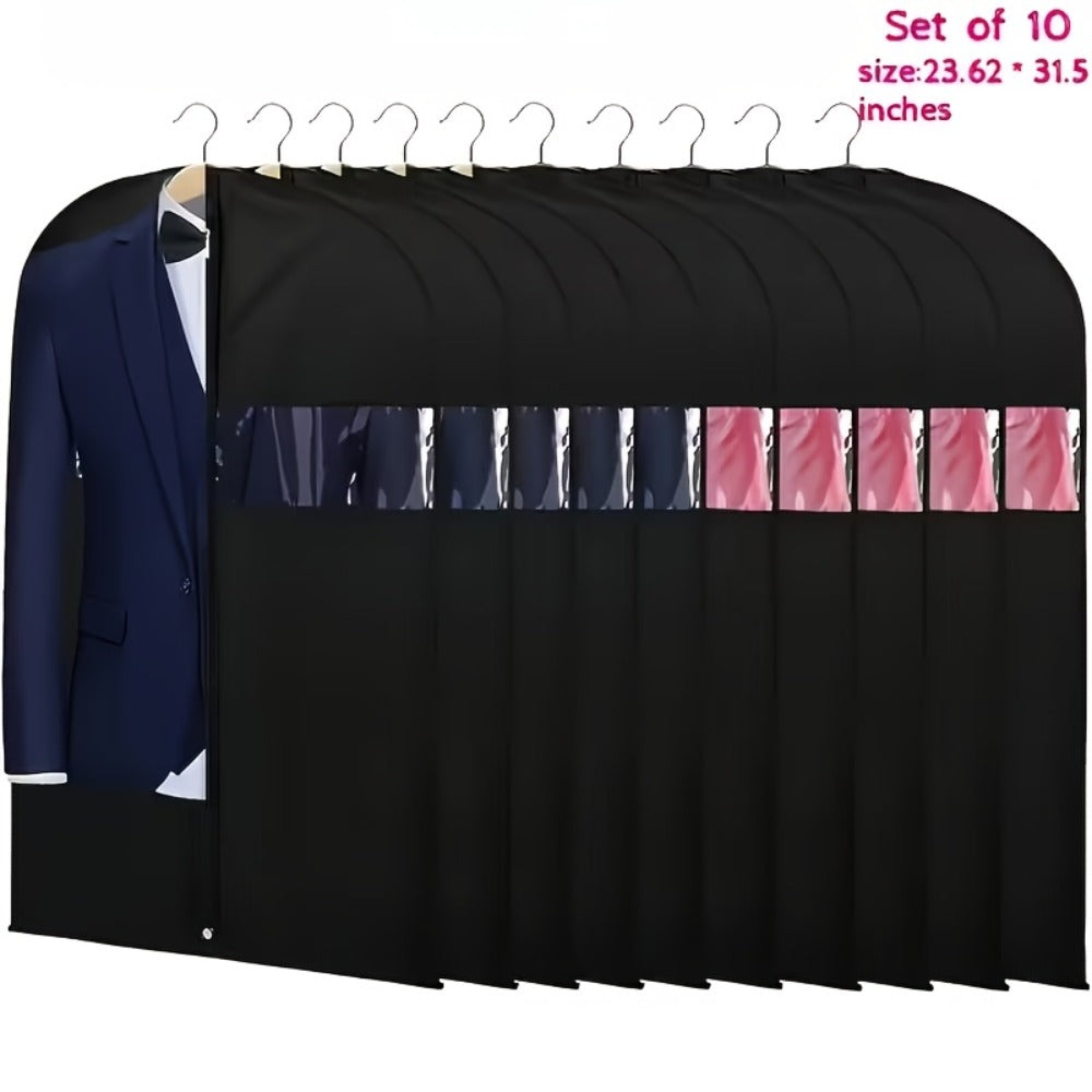 Garment Bags with Zipper Closure & Dust Protection for Suits Dresses Shirts – Set of 5 Reusable Black Cover Bags