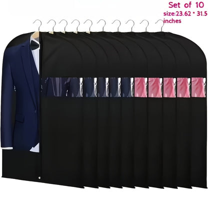 Garment Bags with Zipper Closure & Dust Protection for Suits Dresses Shirts – Set of 5 Reusable Black Cover Bags