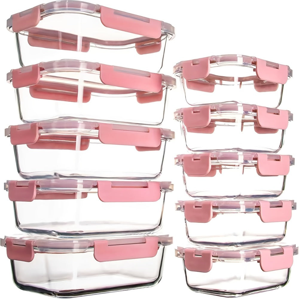 Glass Food Storage Containers with Lids 10PCS Set – Airtight Leak-Proof Meal Prep Containers, Dishwasher & Oven Safe, Lunch & Leftover Storage