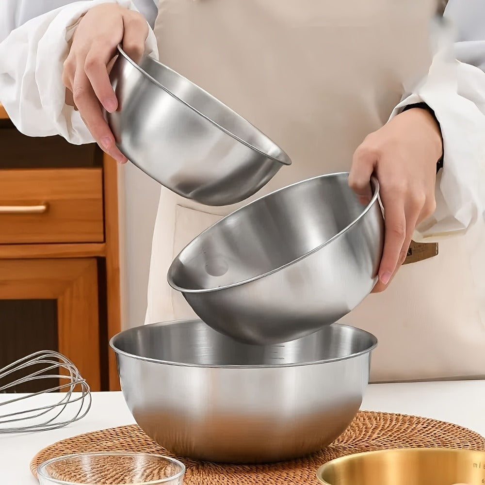 Stainless Steel Mixing Bowl Set 3-Piece with Measuring Marks – Small Medium Large Nesting Bowls for Cooking, Baking & Food Prep, Durable 304 Stainless Steel Salad Bowl Set for Kitchen & Restaurant