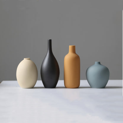 Ceramic Vase Set of 4 Small Vases for Dried Flowers Pampas Grass, Morandi Color Modern Farmhouse Home Decor, Boho Aesthetic Centerpiece Table Decoration Ceramics Vase Set
