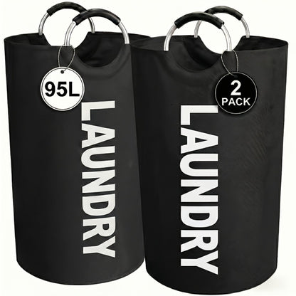 Laundry Basket 2pcs Large Foldable 25.1 Gallon, Collapsible Elevated Hamper with Half-Ring Handles for Bedroom, Bathroom & Laundry Room, Multiple Color Options
