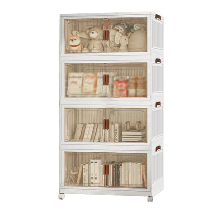 Stackable Foldable Storage Cabinet with Door – PP Plastic 1/2/3/4/5 Layer Organizer Box with Wheels & Cover | Dual-Access Home Storage for Clothes, Books, Snacks & Kitchen Supplies | Office & Garage