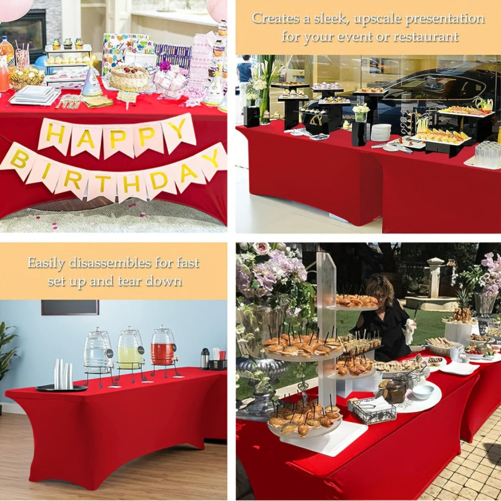 Spandex Tablecloth 6 Foot Rectangular Stretch Table Cover for Parties Weddings Banquets – Wrinkle-Free Full Coverage Fitted Table Cloth for Events