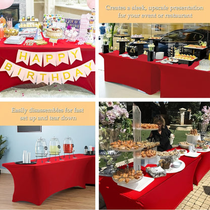 Spandex Tablecloth 6 Foot Rectangular Stretch Table Cover for Parties Weddings Banquets – Wrinkle-Free Full Coverage Fitted Table Cloth for Events