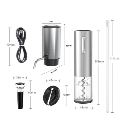 Electric Wine Opener Set – Rechargeable Automatic Corkscrew with Wine Aerator Dispenser, Vacuum Stopper & Foil Cutter for Any Occasion Gift