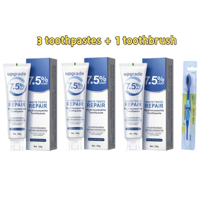 Hydroxyapatite Toothpaste 3-Pack 7.5% Nano Formula Whitening Toothpaste with Toothbrush Teeth Whitening Fresh Breath Enamel Repair Oral Care Set for Home and Travel Gift for Women Men