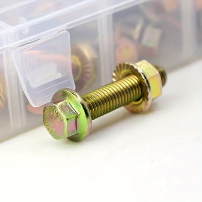 Metric Flange Bolt Nut Assortment Kit 240pcs – M5 M6 M8 Alloy Steel Hex Screws & Nuts Set in 14 Sizes Corrosion-Resistant for DIY Repair Automotive Machinery with Clear Storage Box