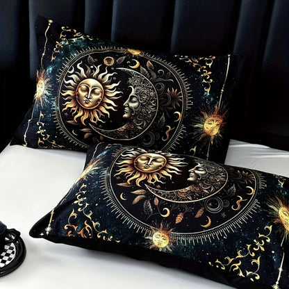 Sun Moon Planet Duvet Cover Set 3pcs Colorful Celestial Print Soft Breathable Bedding with Pillowcases Twin Full Queen King
