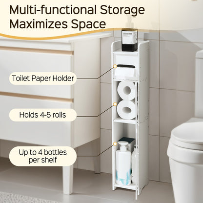 Slim Bathroom Storage Cabinet – PVC Toilet Paper Holder & Organizer for Small Spaces, Easy Assembly, Multi-Room Use, Bedroom & Living Room