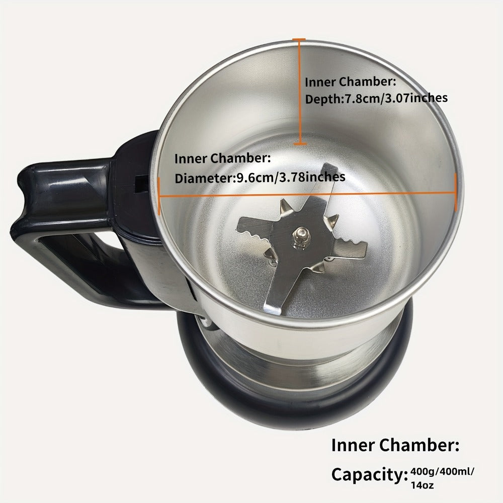 Electric Coffee Grinder with Stainless Steel Blade | 10-Second Fast Grinding | One-Button Control Spice Nut Bean Mill | Dry Food Processor for Coffee Beans Spices Grains Nuts