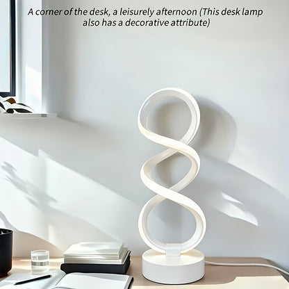 Spiral LED Table Lamp, Dimmable Push Button Control Desk Light for Bedroom Living Room Office, Modern Metal Base Indoor Accent Lamp, Unique Spiral Design Home Decor Gift for Christmas Birthday Valentine