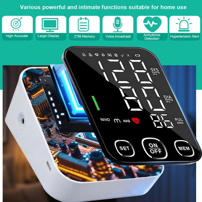 Blood Pressure Monitor Automatic Upper Arm – Large Cuff, 4.5" Backlit Screen, 2×99 Memory, Voice Broadcast, One-Touch BP Machine for Home Use