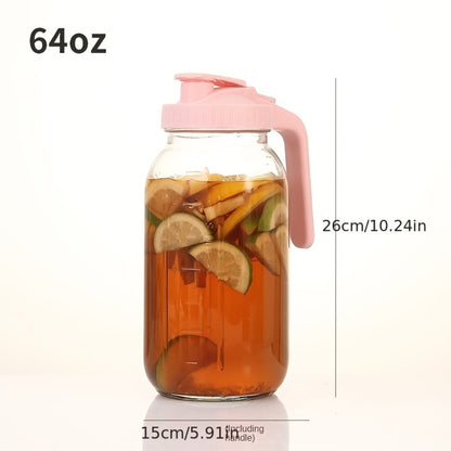 64oz Mason Jar with Handle and Lid 2/3 Pack – BPA-Free Borosilicate Glass Beverage Carafe, Leak-Proof Drinking Jar for Juice, Water, Iced Tea
